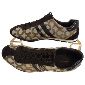 Coach Kathleen Signature Monogram Canvas Suede Leather Trim Sneakers‎ Wom sz 8.5